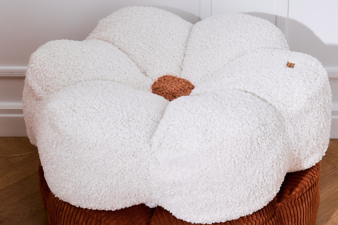 Sedací puf Bouclé Fleur - krémová