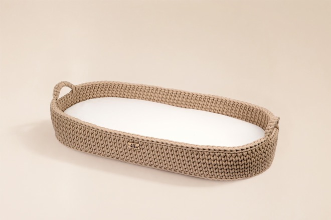 Crochet Changing Basket with Mattress - Mocha