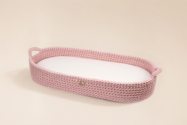Crochet Changing Basket with Mattress - Pink