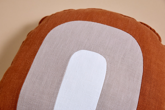 Rainbow Cushion in Caramel Linen
