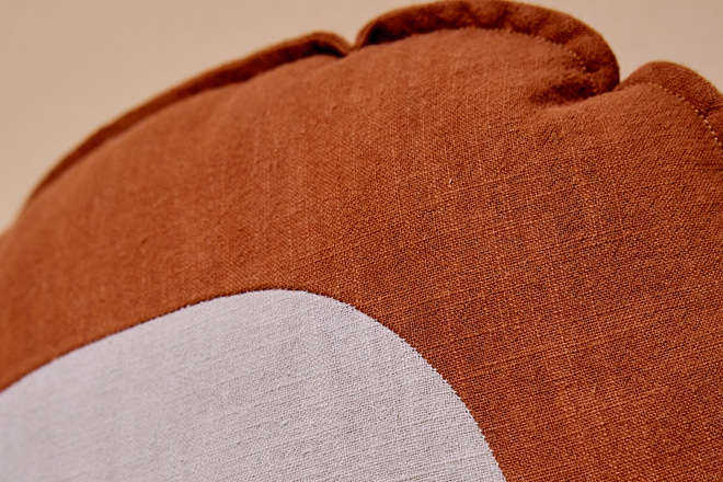 Rainbow Cushion in Caramel Linen
