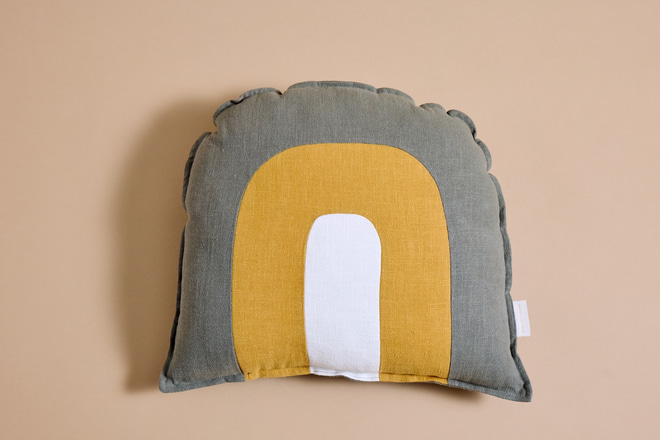 Regenbogenkissen aus Leinen Sunshine Khaki