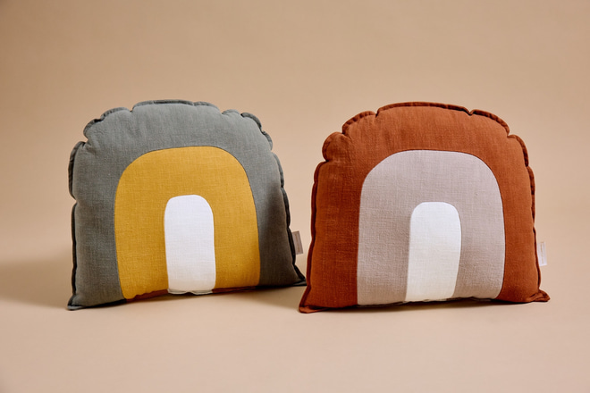 Rainbow Cushion in Sunshine Khaki Linen