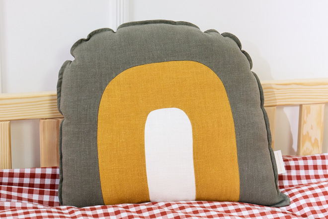 Coussin Arc en Cielen Lin Kaki