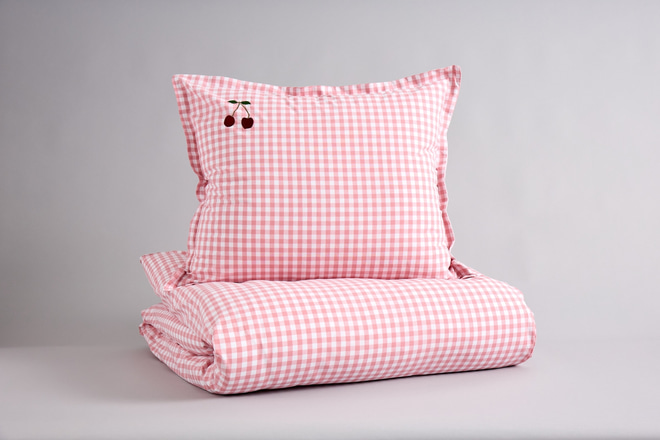 Housse de Couette à Carreaux Cerise - Rose 140x200