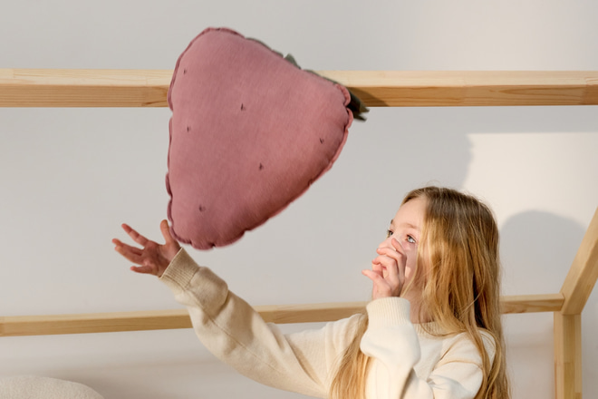 Strawberry Linen Cushion - Pink