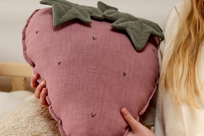Strawberry Linen Cushion - Pink