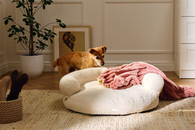 Jeff Round Bouclé Basket – Ecru