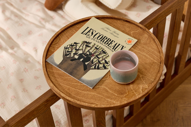 Round Wooden Bedside Table - Natural