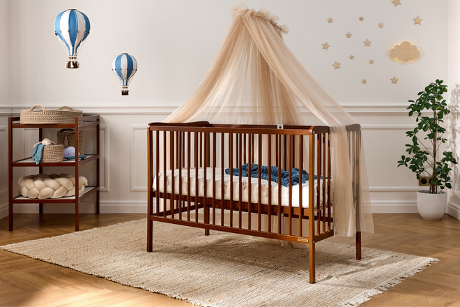 Warm Beige Tulle Baby Bed Canopy with Frame