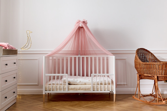 Old Pink Tulle Baby Bed Canopy with Frame