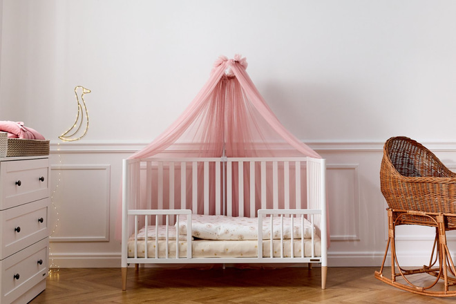 Old Pink Tulle Baby Bed Canopy with Frame