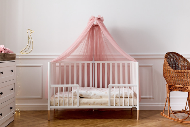 Old Pink Tulle Baby Bed Canopy with Frame