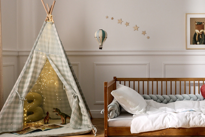 Double Sided Mint Checkered Muslin Tipi with Mat