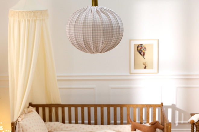 Checked linen globe lampshade