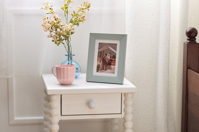 Bedside Table - Beaded White