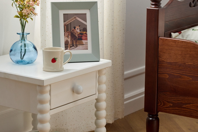 Bedside Table - Beaded White