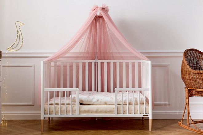 Ciel de Lit en Tulle Vieux Rose - avec Flèche de Lit