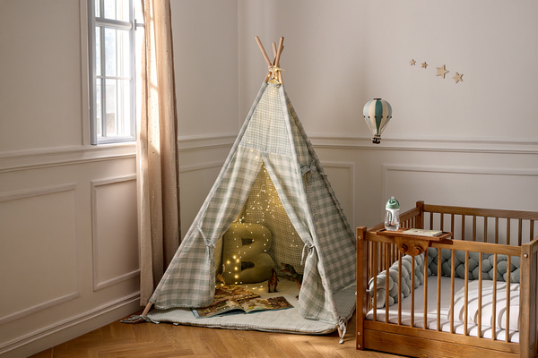 Tipi de Muselina a Cuadros con Alfombra - Menta