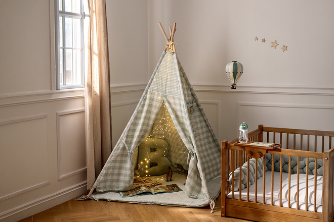 Tipi de Muselina a Cuadros con Alfombra - Menta