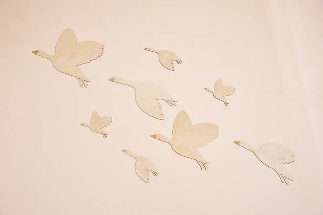 Decorazione murale - Set di oche in legno