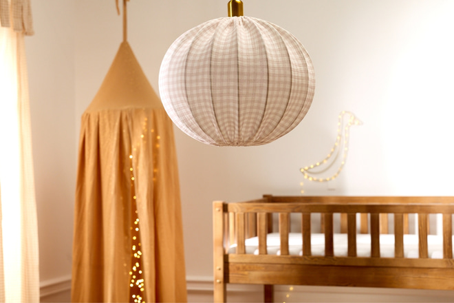 Cream Gingham Muslin Globe Lampshade