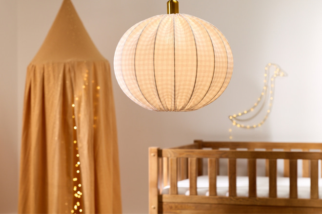 Cream Gingham Muslin Globe Lampshade