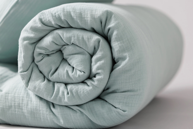 Housse de Couette et Oreiller 120x170 Mousseline de Coton - Vert Sauge