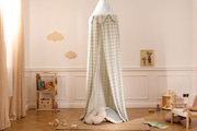 Mint Double Sided Checkered Muslin Canopy