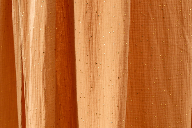 Ciel de Lit en Mousseline Ocre à Pois Dorés