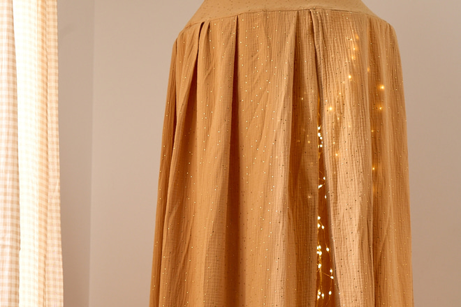 Ochre Cotton Muslin Canopy with Gold Dots