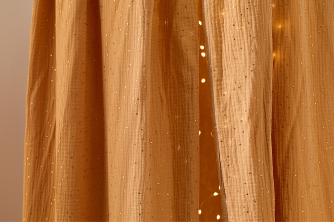 Ochre Cotton Muslin Canopy with Gold Dots