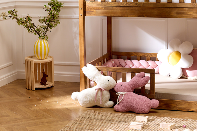 Coussin Lapin Bouclé - Rose