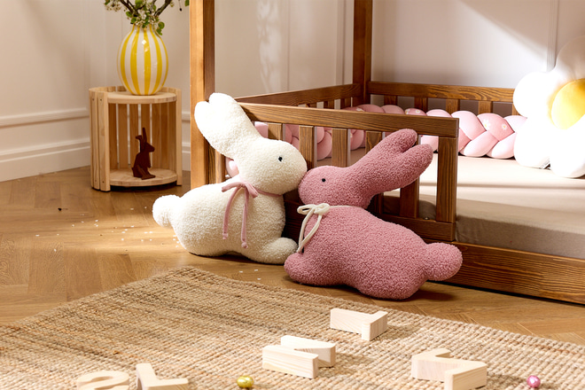 Coussin Lapin Bouclé - Rose