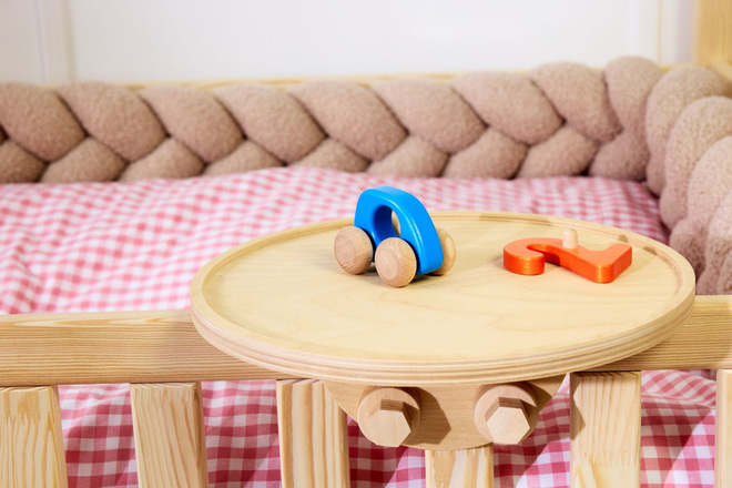 Round Wooden Bedside Table - Natural