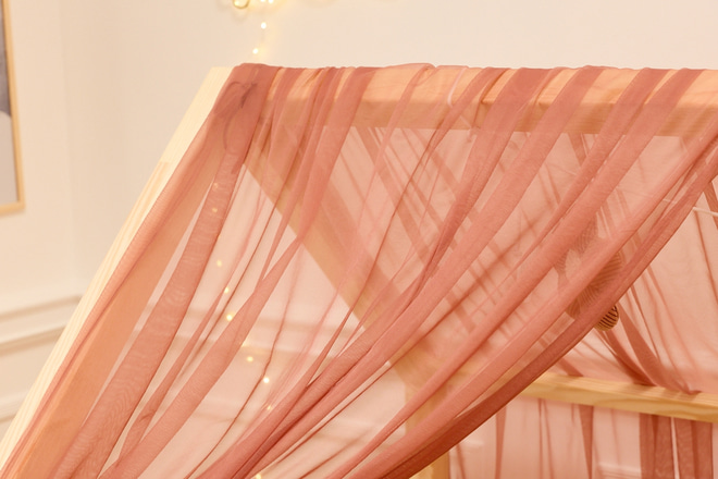 Toile de Lit Cabane en Tulle Vieux Rose - Modèle L