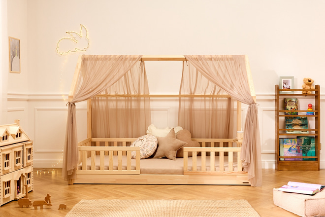 Toile de Lit Cabane en Tulle Cappuccino - Modèle L