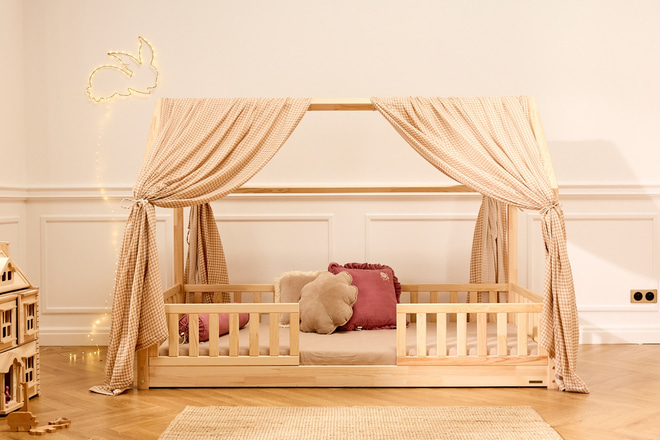 Toile de Lit Cabane Petits Carreaux Beige - Modèle L