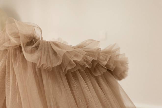 Taupe Tulle Baby Bed Canopy with Frame