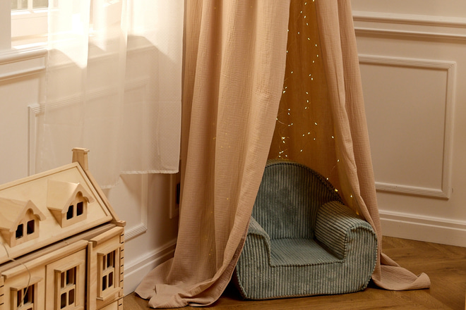 Baldacchino in Mussola Circo Beige e Verde