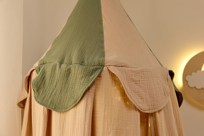 Ciel de Lit en Mousseline Cirque Beige et Vert