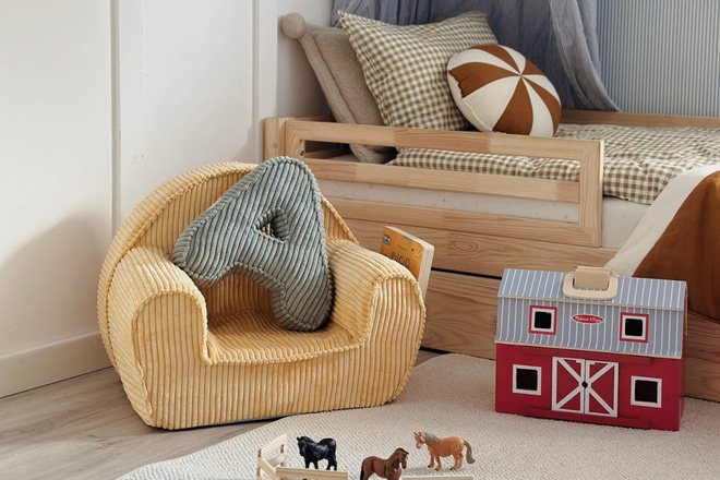 Sandy Yellow Corduroy Armchair