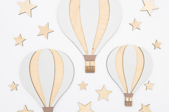Hot Air Balloons Wall Decoration - Grey
