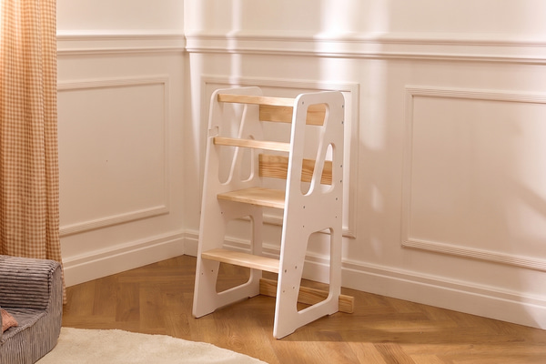 Torre di apprendimento Montessori Kitchen Helper - Legno naturale e bianco