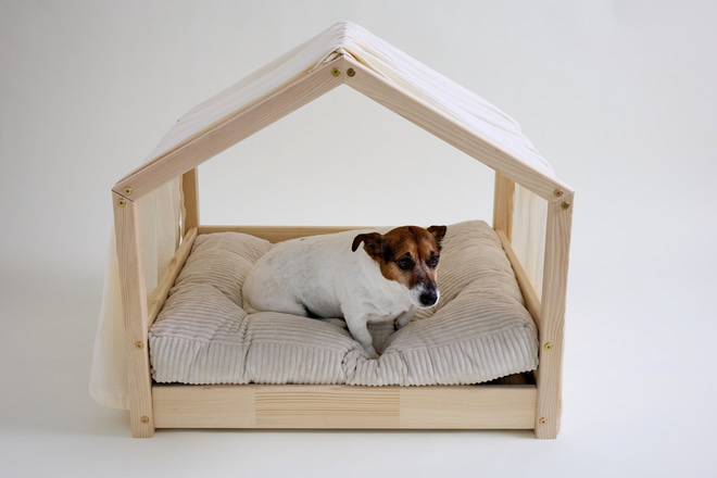 Stoff für Hunde-Hüttenbett - Vanille