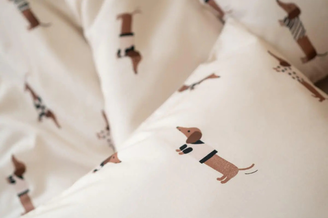 Conjunto de edredão de algodão acetinado - cão Dachshund 140x200cm
