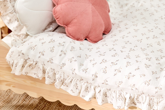 Juego de cama de muselina de algodón con volantes 140x200 - Flor de algodón