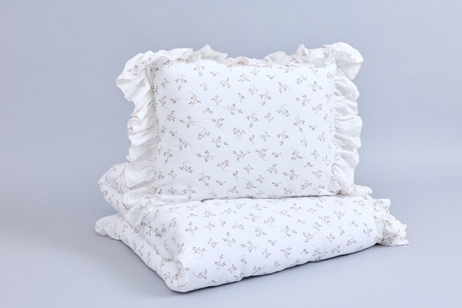 Housse de Couette 140x200 Mousseline de Coton à Volants - Fleur de Coton