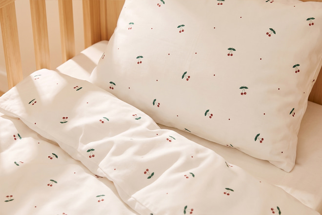 Housse de Couette en Satin de Coton - Cerises 140x200