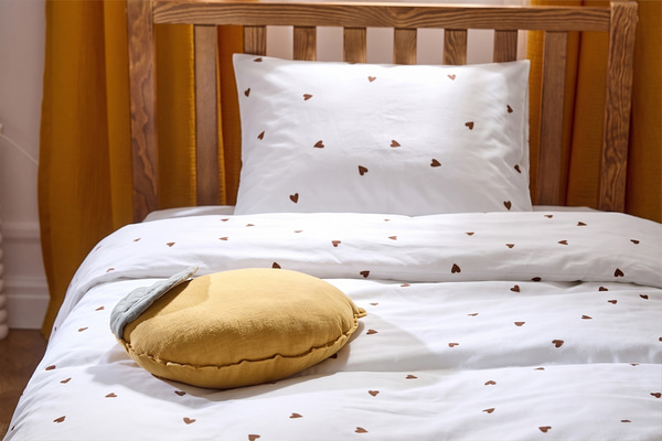 Juego de cama en algodón satinado Corazones de chocolate 140x200cm